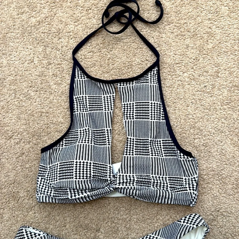 NWT L*Space Jessy High Neck Halter Top Cut Out Plaid Bikini Set Size Small